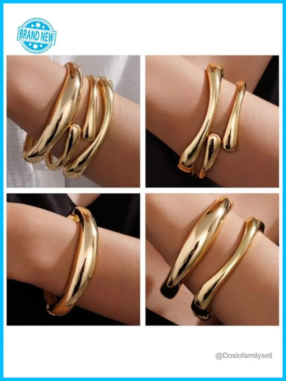 3 Pack 14K Gold Plated Chunky Bangle Bracelets Set for Women Stackable Hinge